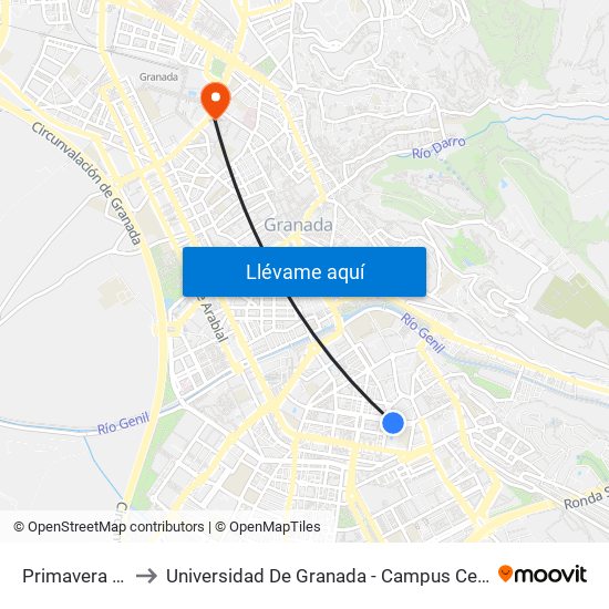 Primavera 24 to Universidad De Granada - Campus Centro map