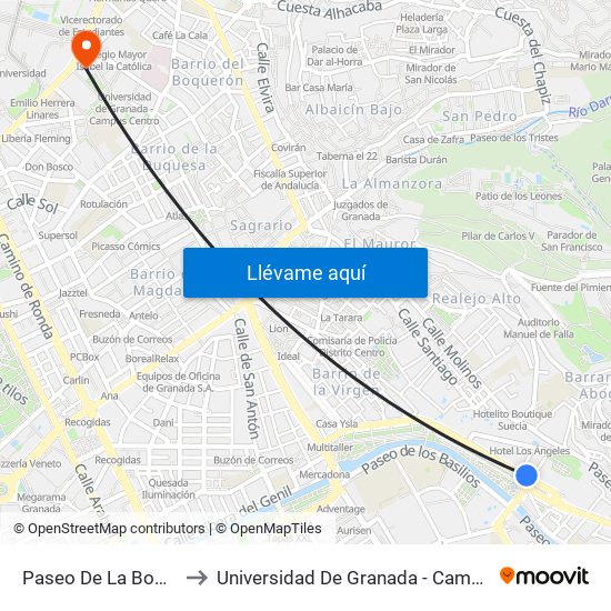Paseo De La Bomba 17 to Universidad De Granada - Campus Centro map