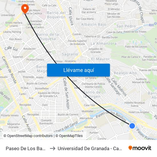 Paseo De Los Basilios 12 to Universidad De Granada - Campus Centro map