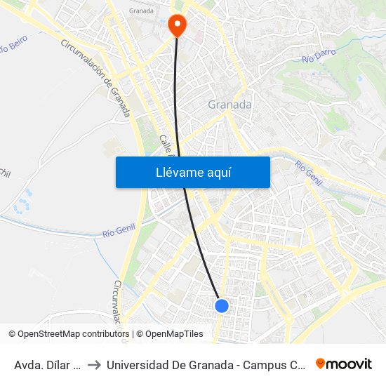 Avda. Dílar 89 to Universidad De Granada - Campus Centro map