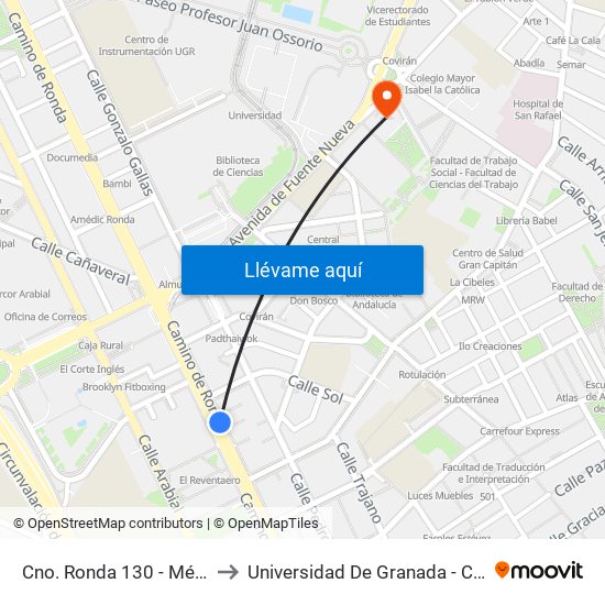Cno. Ronda 130 - Méndez Núñez to Universidad De Granada - Campus Centro map
