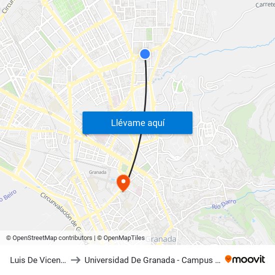 Luis De Vicente 4 to Universidad De Granada - Campus Centro map