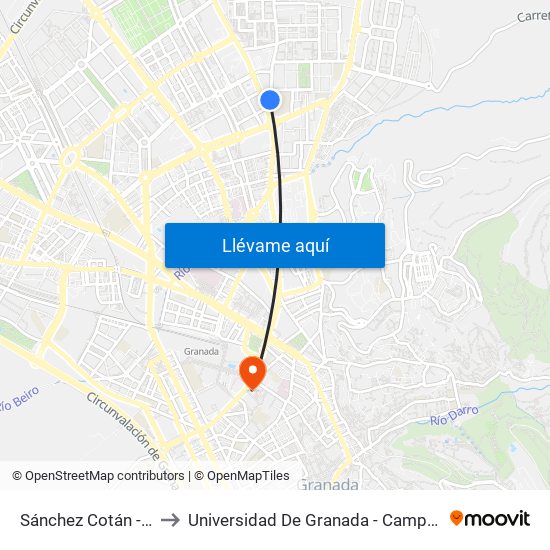 Sánchez Cotán - Fte 4 to Universidad De Granada - Campus Centro map