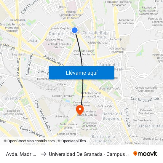 Avda. Madrid 23 to Universidad De Granada - Campus Centro map