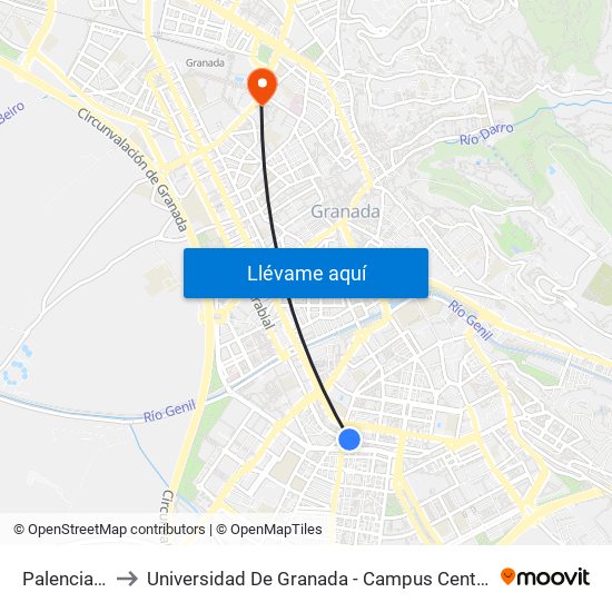 Palencia 4 to Universidad De Granada - Campus Centro map
