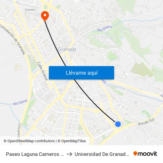 Paseo Laguna Cameros - Centro Comercial to Universidad De Granada - Campus Centro map