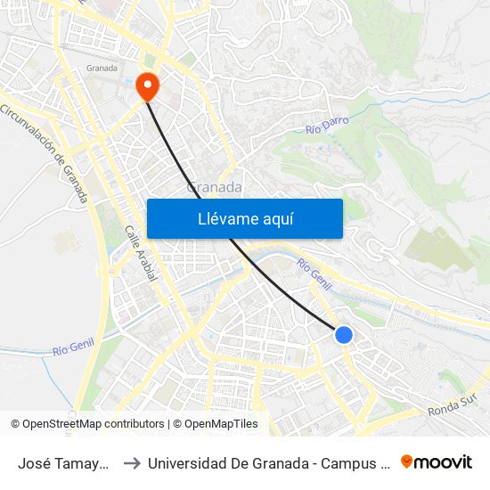 José Tamayo 23 to Universidad De Granada - Campus Centro map