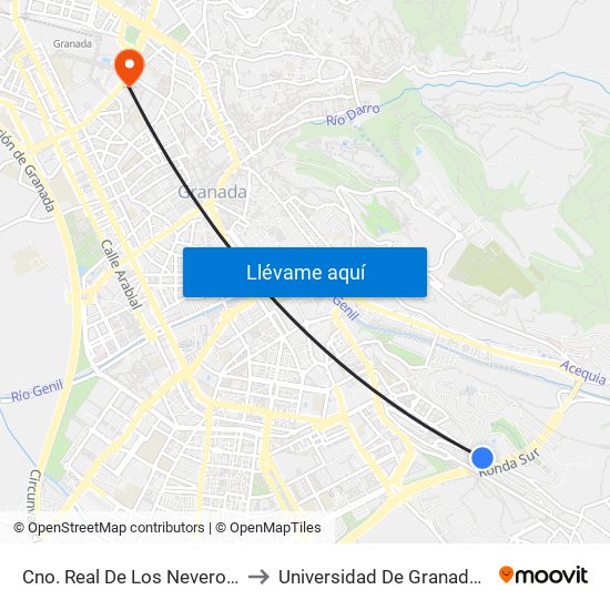 Cno. Real De Los Neveros - Fte Aconcagua to Universidad De Granada - Campus Centro map