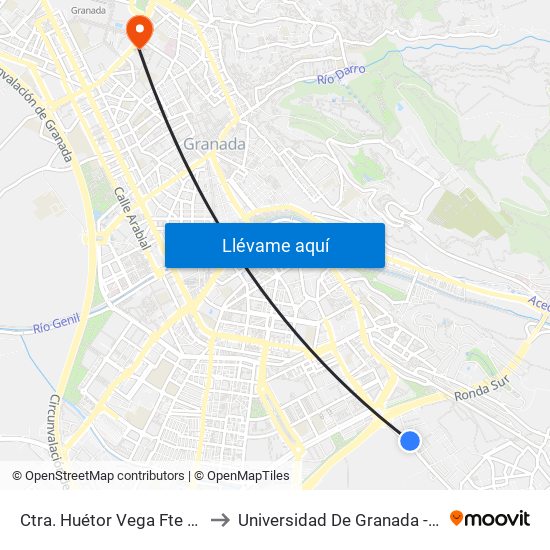 Ctra. Huétor Vega Fte 20 - Villa Argaz to Universidad De Granada - Campus Centro map