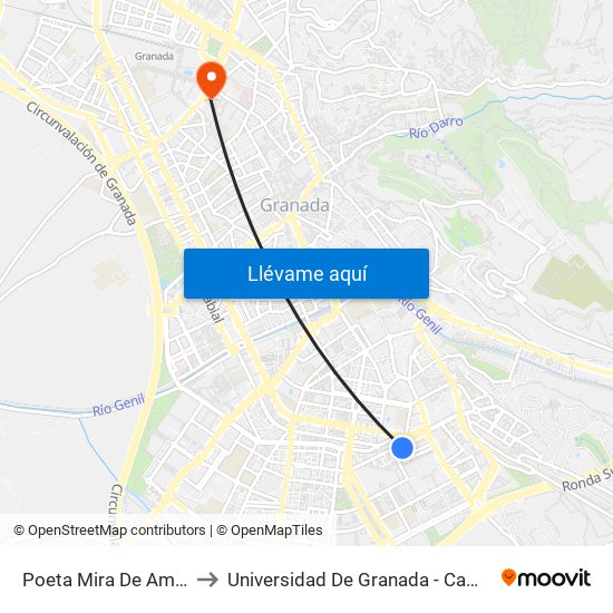 Poeta Mira De Amézcua 1 to Universidad De Granada - Campus Centro map