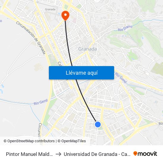 Pintor Manuel Maldonado 12 to Universidad De Granada - Campus Centro map