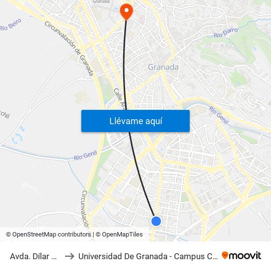 Avda. Dílar 109 to Universidad De Granada - Campus Centro map