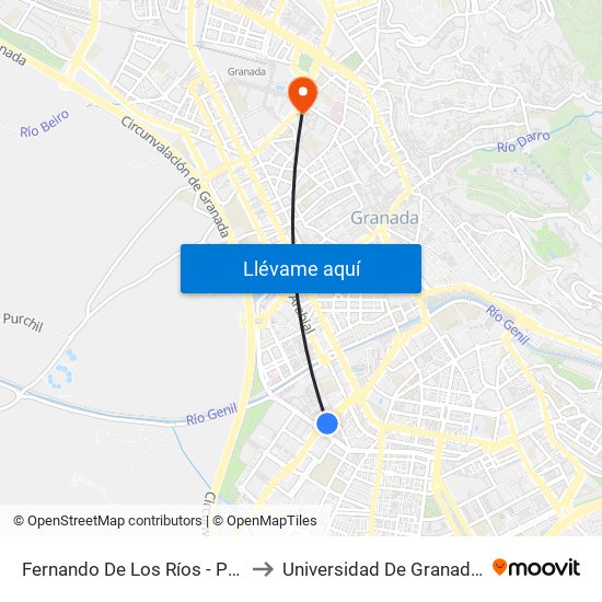 Fernando De Los Ríos - Parque Cruz De Lagos to Universidad De Granada - Campus Centro map