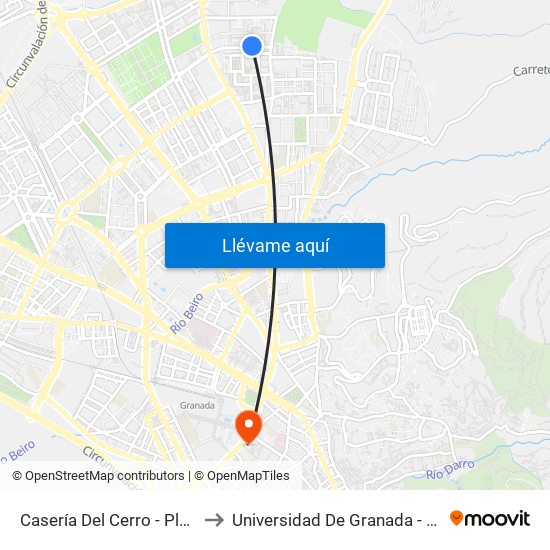 Casería Del Cerro - Plaza Rey Badis to Universidad De Granada - Campus Centro map
