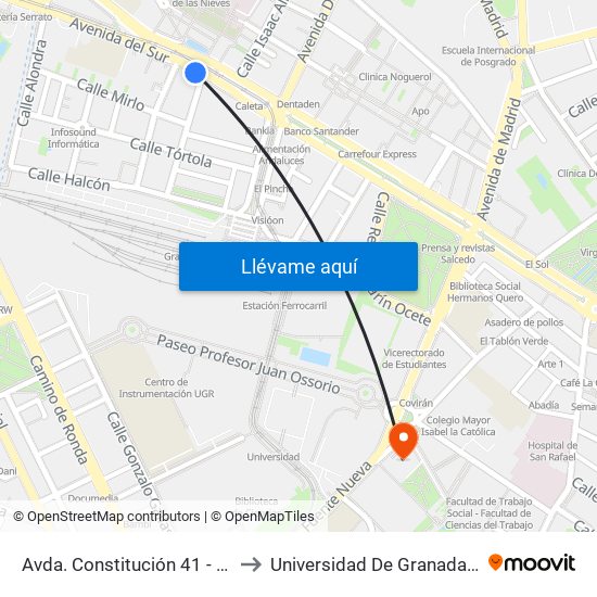 Avda. Constitución 41 - Caleta - Juzgados to Universidad De Granada - Campus Centro map