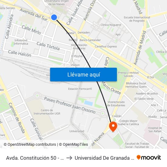 Avda. Constitución 50 - Caleta - Hospital to Universidad De Granada - Campus Centro map