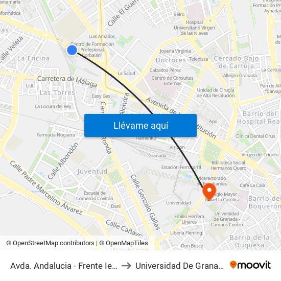 Avda. Andalucia - Frente Ies Virgen De Las Nieves to Universidad De Granada - Campus Centro map