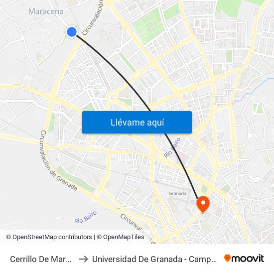 Cerrillo De Maracena to Universidad De Granada - Campus Centro map