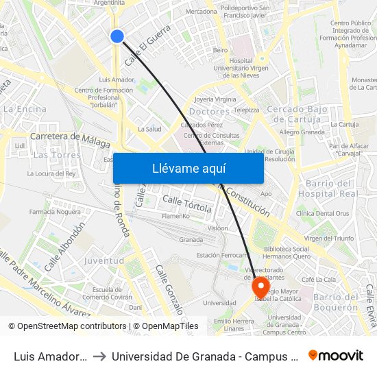 Luis Amador 22 to Universidad De Granada - Campus Centro map