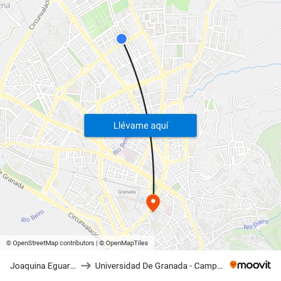 Joaquina Eguaras 21 to Universidad De Granada - Campus Centro map
