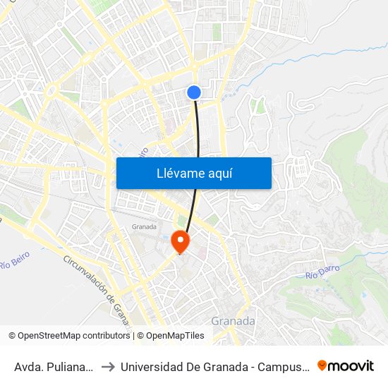 Avda. Pulianas 63 to Universidad De Granada - Campus Centro map