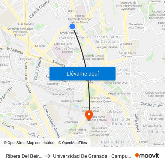 Ribera Del Beiro 26 to Universidad De Granada - Campus Centro map