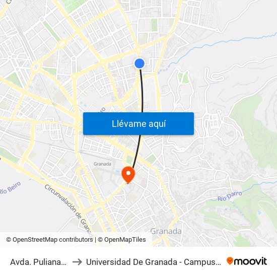 Avda. Pulianas 60 to Universidad De Granada - Campus Centro map