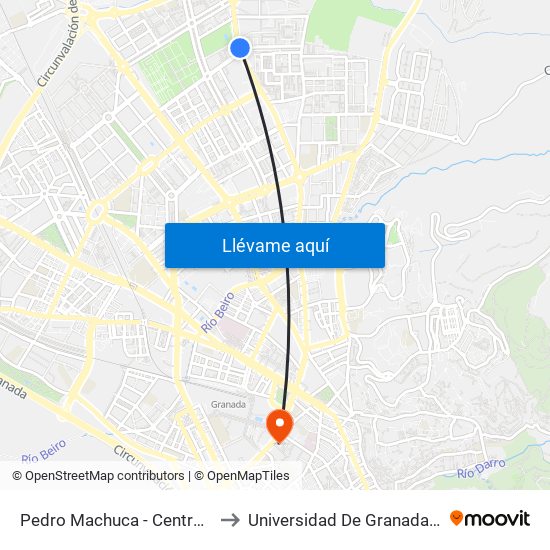 Pedro Machuca - Centro De Salud Cartuja to Universidad De Granada - Campus Centro map