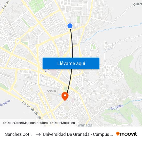 Sánchez Cotán 4 to Universidad De Granada - Campus Centro map