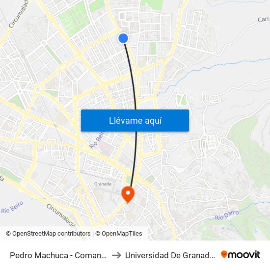 Pedro Machuca - Comandancia Guardia Civil to Universidad De Granada - Campus Centro map