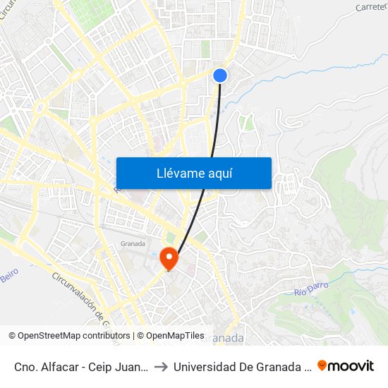 Cno. Alfacar - Ceip Juan Ramón Jiménez to Universidad De Granada - Campus Centro map
