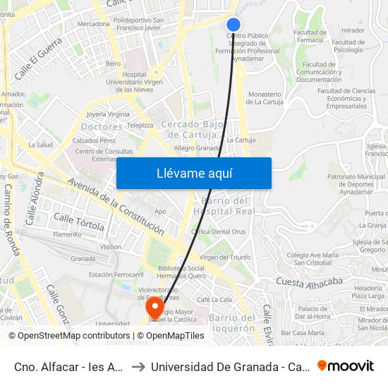 Cno. Alfacar - Ies Aynadamar to Universidad De Granada - Campus Centro map