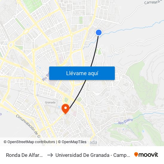 Ronda De Alfareros 7 to Universidad De Granada - Campus Centro map