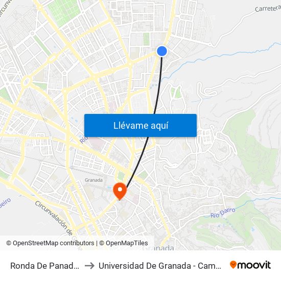 Ronda De Panaderos 4 to Universidad De Granada - Campus Centro map