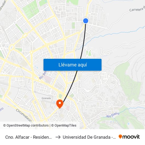 Cno. Alfacar - Residencia Estudiantes to Universidad De Granada - Campus Centro map