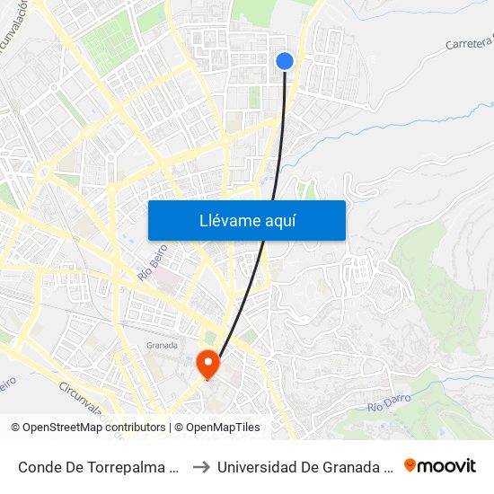 Conde De Torrepalma 4 - Polideportivo to Universidad De Granada - Campus Centro map