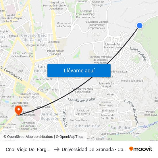 Cno. Viejo Del Fargue - Fte 63 to Universidad De Granada - Campus Centro map