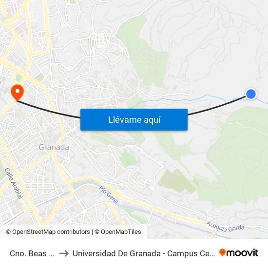 Cno. Beas 46 to Universidad De Granada - Campus Centro map