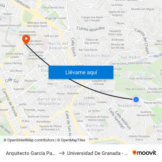 Arquitecto García Paredes - Fte 4 to Universidad De Granada - Campus Centro map