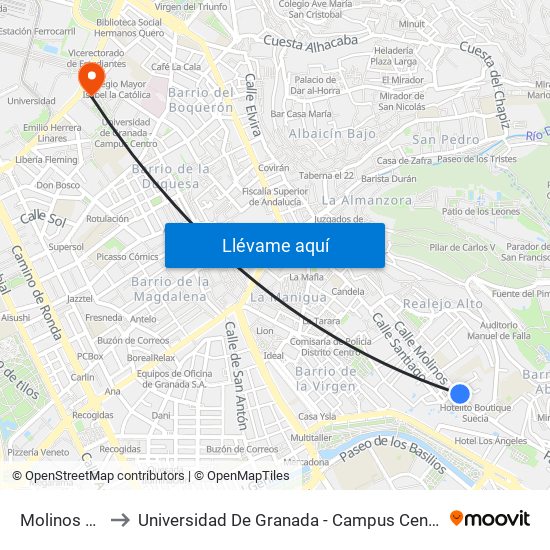Molinos 67 to Universidad De Granada - Campus Centro map