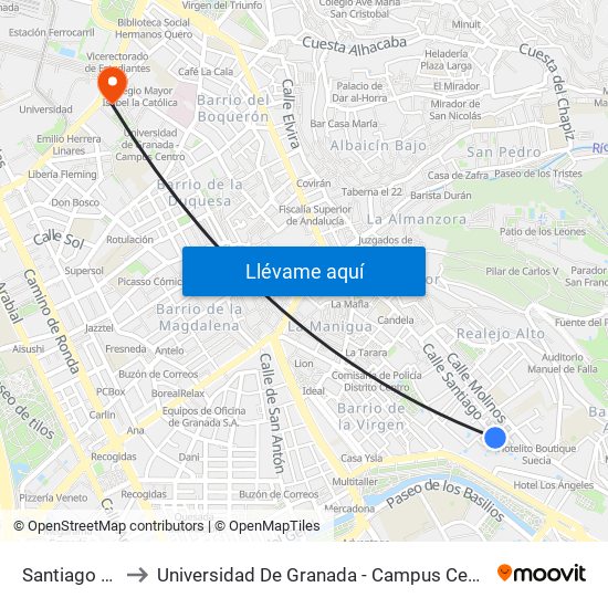 Santiago 75 to Universidad De Granada - Campus Centro map