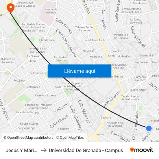 Jesús Y María 13 to Universidad De Granada - Campus Centro map