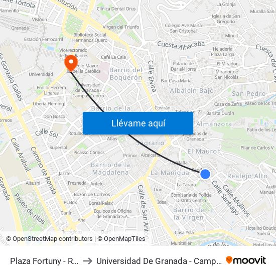 Plaza Fortuny - Realejo to Universidad De Granada - Campus Centro map