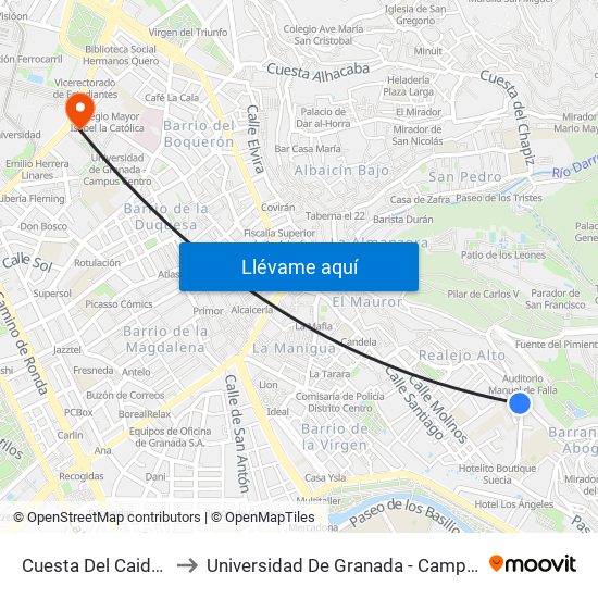 Cuesta Del Caidero 10 to Universidad De Granada - Campus Centro map