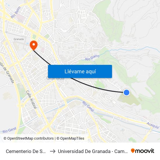 Cementerio De San José to Universidad De Granada - Campus Centro map