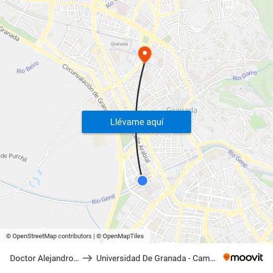 Doctor Alejandro Otero to Universidad De Granada - Campus Centro map