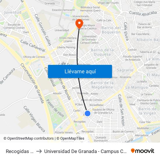 Recogidas 51 to Universidad De Granada - Campus Centro map