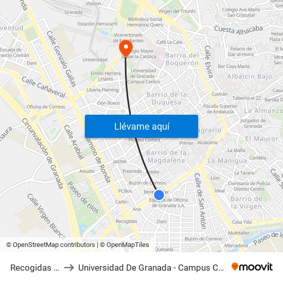 Recogidas 35 to Universidad De Granada - Campus Centro map