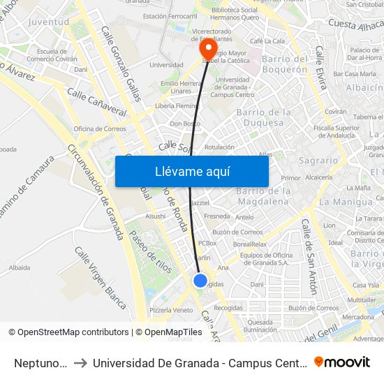 Neptuno 4 to Universidad De Granada - Campus Centro map