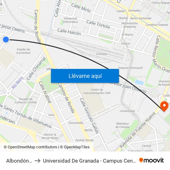 Albondón 4 to Universidad De Granada - Campus Centro map